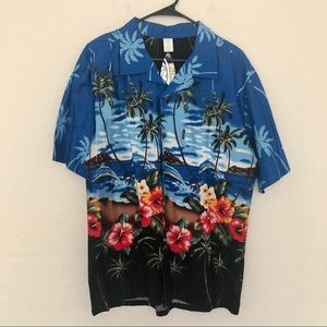 NWT Palmwave Men’s Hawaiian Print Short Sleeve Button Down Shirt